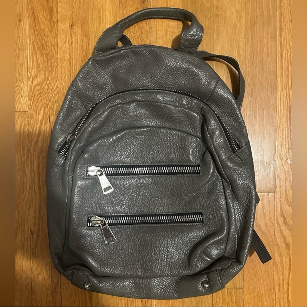 A. BELUCCI GREY LEATHER BACKPACK